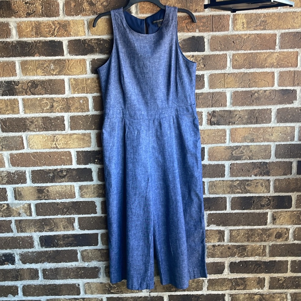 Banana Republic Blue Linen Blend Chambray Wide Leg Cropped Jumpsuit - Picture 9 of 14